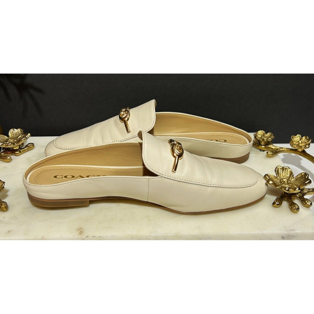 COACH Sienna Slide Loafers Shoes Women's Size 7 Color Chalk Leather Slip On EC